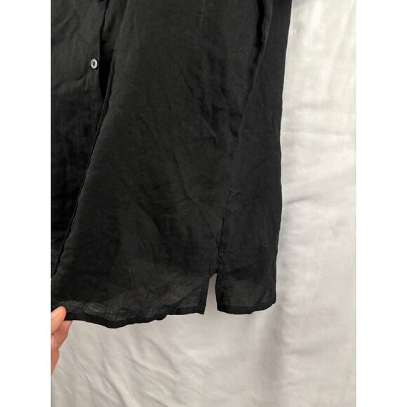 Eileen Fisher Black 100% Irish Linen Button Blouse Top Cap Sleeves LARGE - Picture 12 of 16